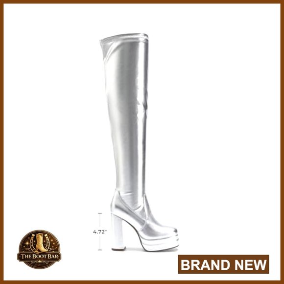 Women's Platform Over The Knee Thigh High Boots Chunky Heels Square Toe - Picture 3 of 7